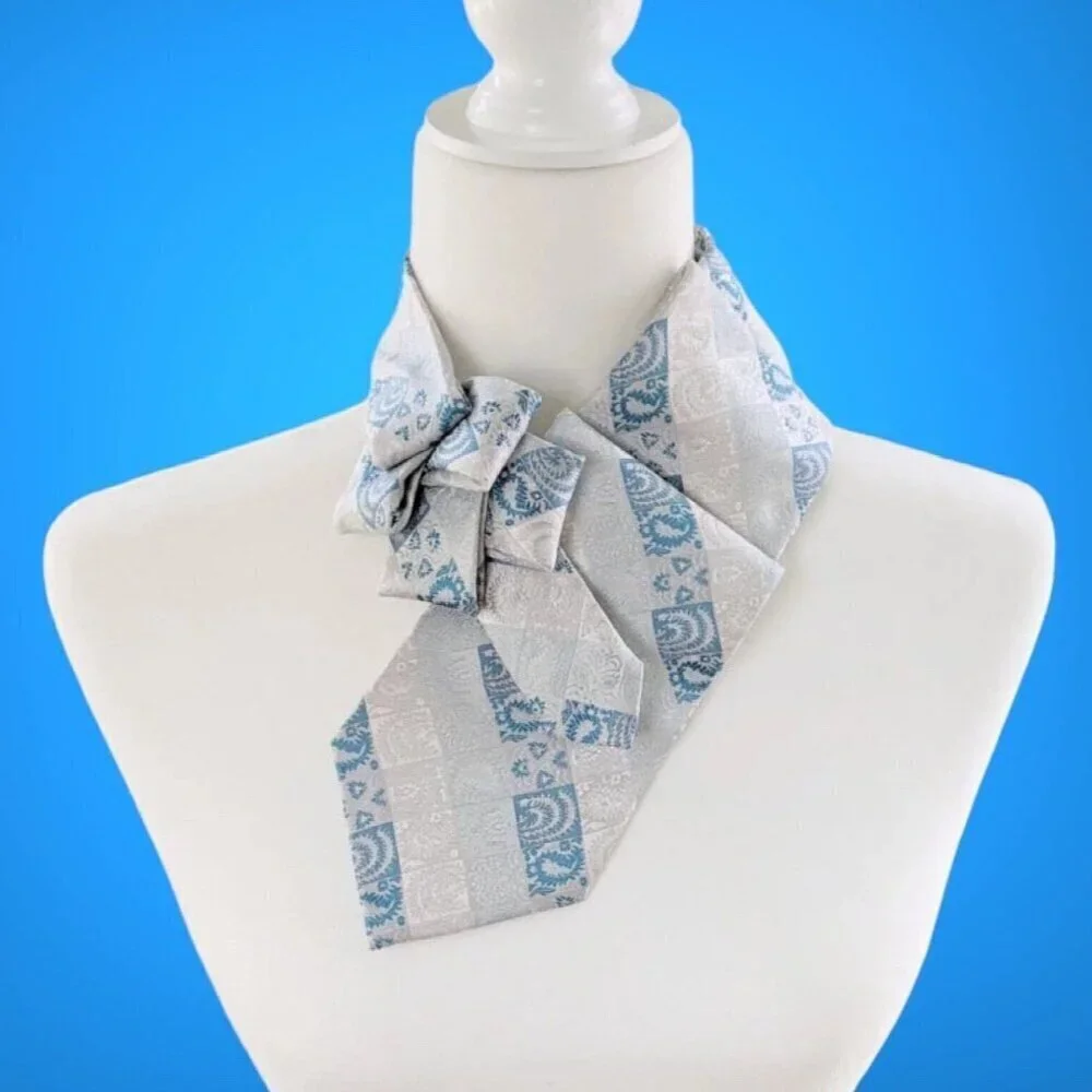 Vintage Blue And Silver Ascot - Androgynous Style - Unique Scarf.